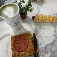 Soy Matcha Latte, Pigs in a Blanket, Frittata  at Canela in Calgary