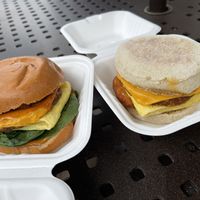 From left to right: the southwest & the spoil yourself breaky sandwiches  at Spoiled Vegans Cafe in San Diego