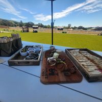 Picnic lunch, featuring Novo Terra cheese and Renegade salami at Charlie's Acres Farm Animal Sanctuary in Sonoma