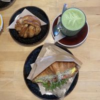 Filled croissant, matcha with coconut milk and cinnamon bun  at Rohe in Tallinn
