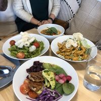 Tempeh bowl, chicken ceasar, daily soup, pesto pasta at Rohe in Tallinn