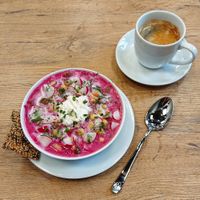 Chilled beetroot leaf soup - delicious at Mihiderka - Dielta in Krakow