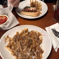 Meatball sub and poutine   at Three Dollar Deweys in Portland