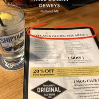 Vegan section on menu! at Three Dollar Deweys in Portland