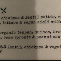 Vegan section of the menu 15/7/19 at Noosa Reef Hotel in Noosa Heads