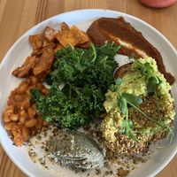 Avo toast, beans, sweet potato, kale, chutney & hummus at Little Black Pug in Mount Gravatt
