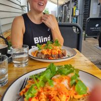 Caroline enjoying breakfast after a running at Little Black Pug in Mount Gravatt