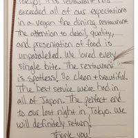 Comment from dear guest at Injoy Etsunou in Tokyo