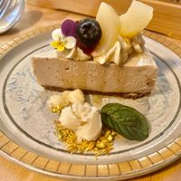 Raw cashew, pear & potted strawberry tart with lemon verbena sorbet at Chidakasha Skye in Isle Of Skye