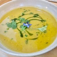 South Indian butternut squash, tamarind en coconut soup at Chidakasha Skye in Isle Of Skye