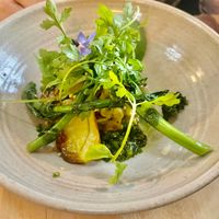 Croft kale sprout with roasted new potato, butterbean hummus, mizuna tapenade & toasted hemp seed at Chidakasha Skye in Isle Of Skye