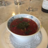 Watermelon gazpacho (cool soup) at Rezaz in Asheville