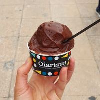 Vegan chocolate sorbet ice cream. There were 10 different flavours to choose from; 9 were fruit based and there was a chocolate sorbet flavour too. The staff was very nice and didn at Oiartzun in San Sebastian