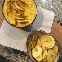Hummus with Banana Chips at Coco House in Barcelona