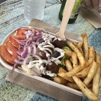 Falafel open plate made gluten free (chips instead of pita bread)   at Staazi & Co in Adelaide