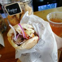 Pita wrap with vegan lamb and tatziki at Staazi & Co in Adelaide