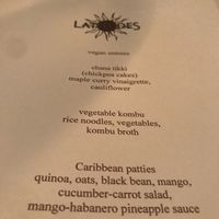 Vegan Menu Dec 20, 2019 at Latitudes in Key West