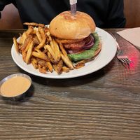 Hawaiian Burger and fries  at Vertical Diner and The Gold Room in Portland