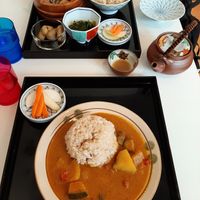 Curry in the front and traditional menu in the back at Cafe 369 in Chiba