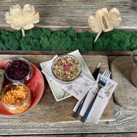 Strawberry pudding to take away, pate and tea with plum pudding   at Pijalnia Ziół in Warsaw