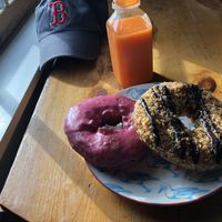Fresh juice & Vegan potato donuts!😋  at Live Cafe in Kennebunk