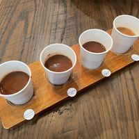 Drinking chocolate flight! at Kakawa Chocolates in Salem