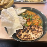 Amazing and delicious chickpea Thai red curry. It was very authentic and creamy with a fresh heat. I will definitely be ordering again along with the mocha cake! 💯  at Fox & Hounds in Johnstone