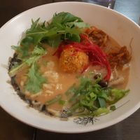 Vegan ramen (that tofu meatball, wow!) at Damura in Valencia