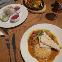 Fajitas (back) and Thai curry (front) at Scott's in Troon