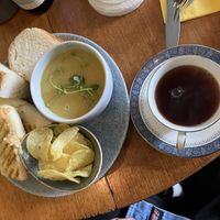 Daily soup and Baba Ganouj panini  at Brodies in Moffat