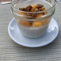 Tapioca pearl dessert with mangoes and nuts at Milka in Kranjska Gora