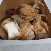 mudpie and chocolate chip cookies, apple fritters, cinnamon bun, blackberry muffin, lemon bar, Meyer lemon and orange cardamom cake  at Pushkin's in Roseville