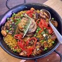 Mushroom and Roasted Garlic Paella   at Cafe Sevilla in Long Beach