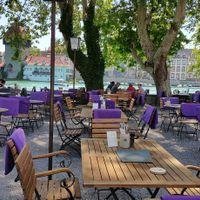 Outdoor seating at the river at Constanzer Wirtshaus in Konstanz