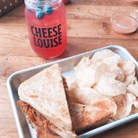 “no porkin' way” sandwich (that is easily made vegan!) and fresh squeezed blueberry maple lemonade 🫐 🍋  at Cheese Louise  in Conway