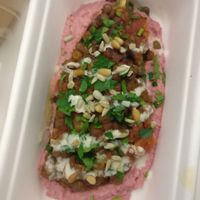 Lentil stuffed eggplant with beetroot hummus at Kardo Cafe and Eatery in Melbourne