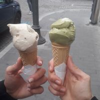 Chocolate chip salted caramel + matcha at Accademia del Gelato in Udine