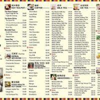 drinks menu  at Tea Master in Fortitude Valley