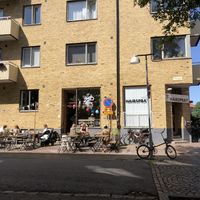 Lovely seating area outside on both sides of the street   at Flax in Malmo