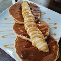 Pancake with banana and toffee at Yanto's Pancake House in Gloucester