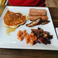 Vegan breakfast with pancakes at Yanto's Pancake House in Gloucester
