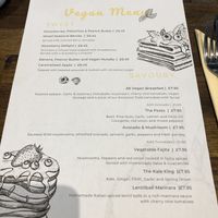 Vegan Menu as of 28/2/20 at Yanto's Pancake House in Gloucester
