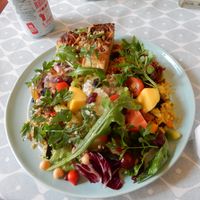 Homity Pie and Salad - absolutely out of this world delicious and beautifully presented.  at The Hub Cafe in Liskeard