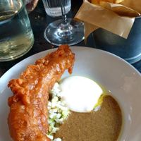 Tempura, fries and bio red wine at Jazzköket in Ostersund