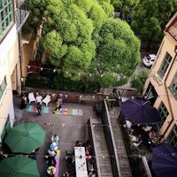 Outdoor seating at Jazzköket in Ostersund