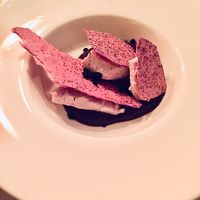 Blueberry parfait, blueberry meringue, dried blueberry with a chocolate sauce  at Jazzköket in Ostersund
