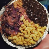 Black beans, Mac n cheese, mixed veggies over brown rice. It tasted as good as it looks. 💙🌱 at Belmont Vegetarian Restaurant in Worcester