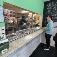 Ordering at the counter.  at Belmont Vegetarian Restaurant in Worcester