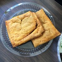 Pumpkin patties. at Belmont Vegetarian Restaurant in Worcester