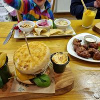 Hummus plate, burger and cauliflower wings at The Eating Gorilla in Penrhyndeudraeth